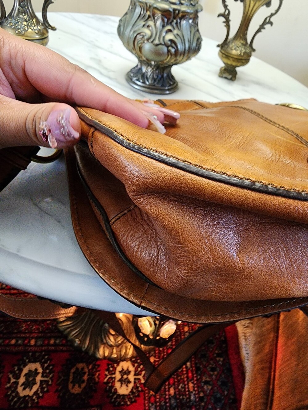 Fossil Leather Crossbody Saddle Bag Brown Key Charm Flap Purse Adjustable Strap - Picture 11 of 16